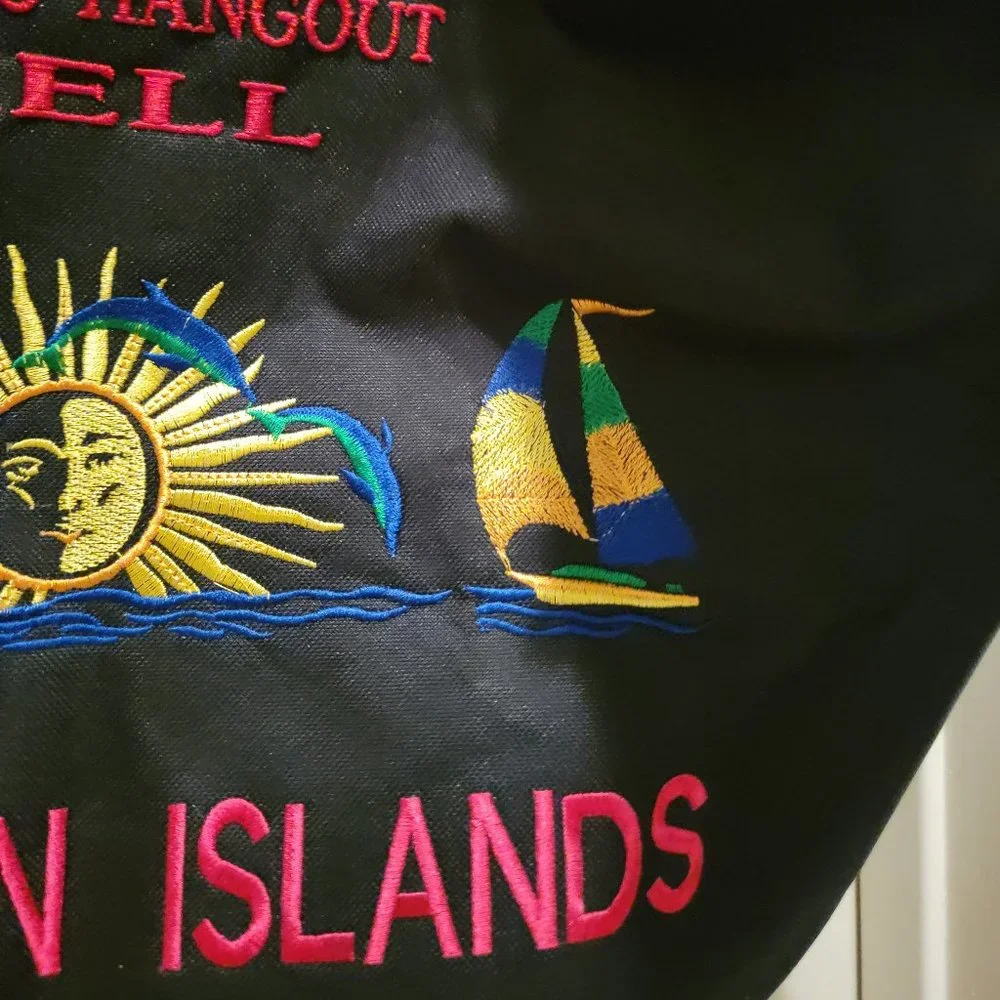 Cayman Islands Drawstring Backpack Black Canvas Embroidered Travel Souvenir Bag